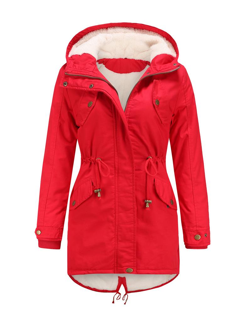 

Women' Parka Casual Winter Long Coat Pocket Design Fur Collar Drawstring Lined Hooded Fit Warm Jacket, Red