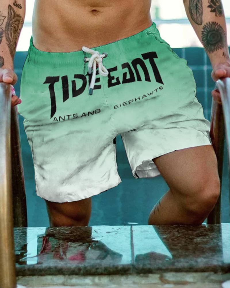 

Gradient Letter Print Drawstring Short Pants, Green