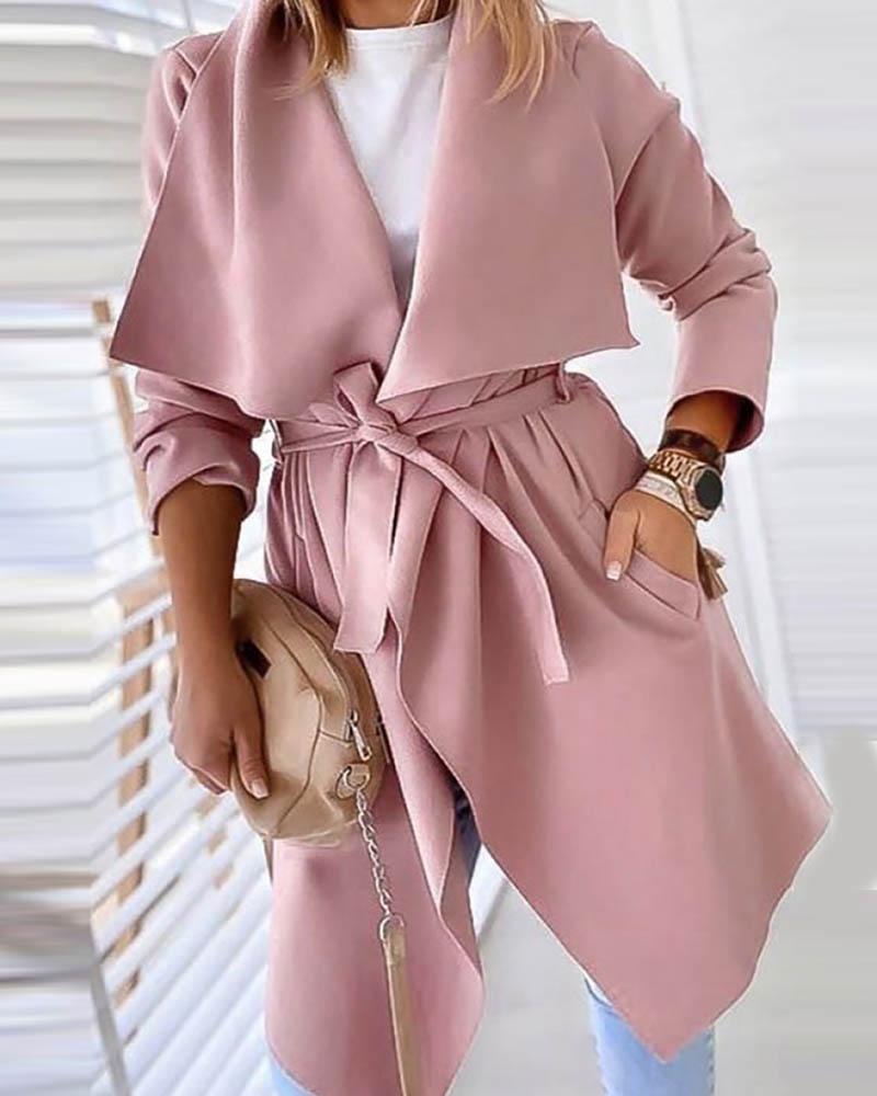 

Solid Pocket Design Long Sleeve Casual Cardigan, Pink