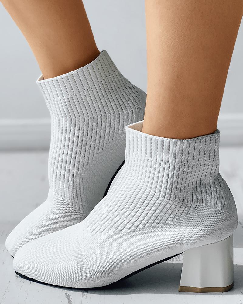 

Knit Square Toe Chunky Socks Boots, Beige