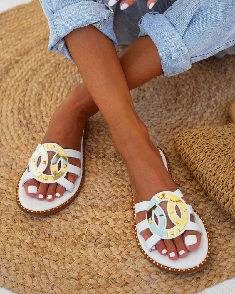 

Casual Roman Peep Toe Flat Slippers, White