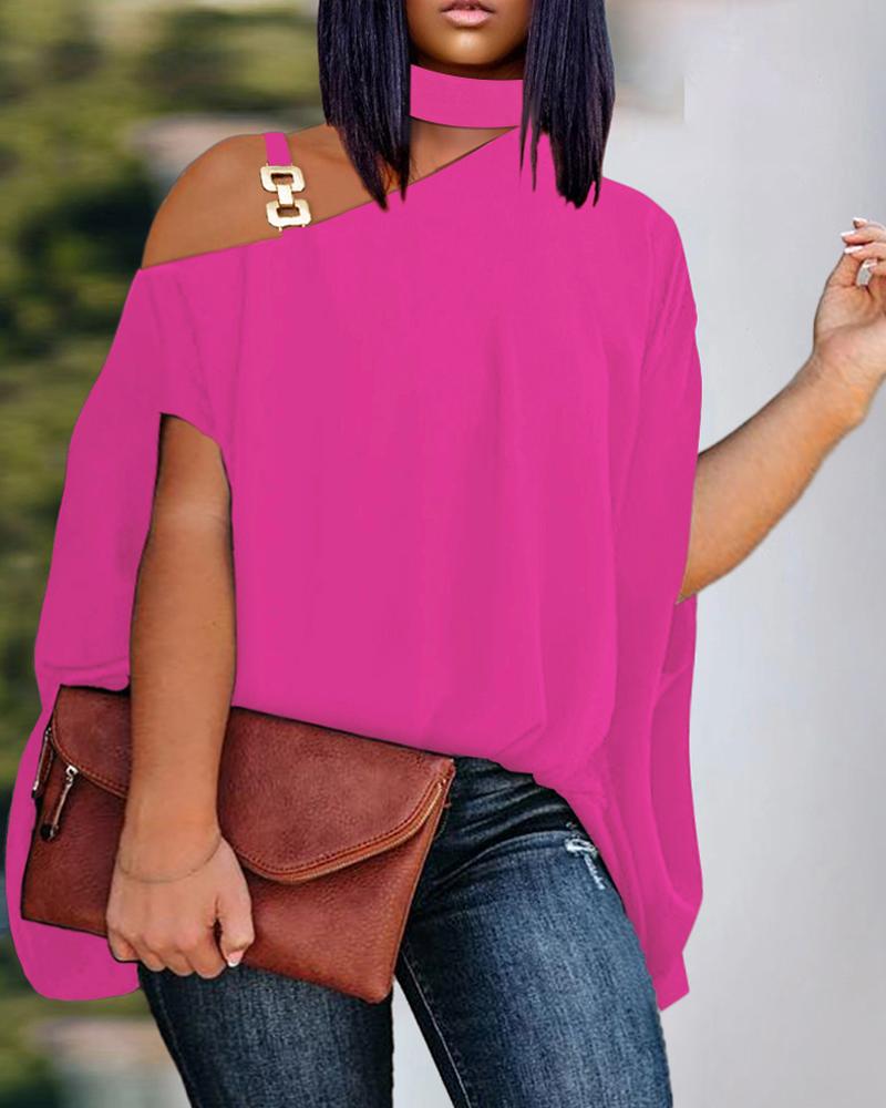 

Plus Size Cold Shoulder Chain Decor Top, Hot pink