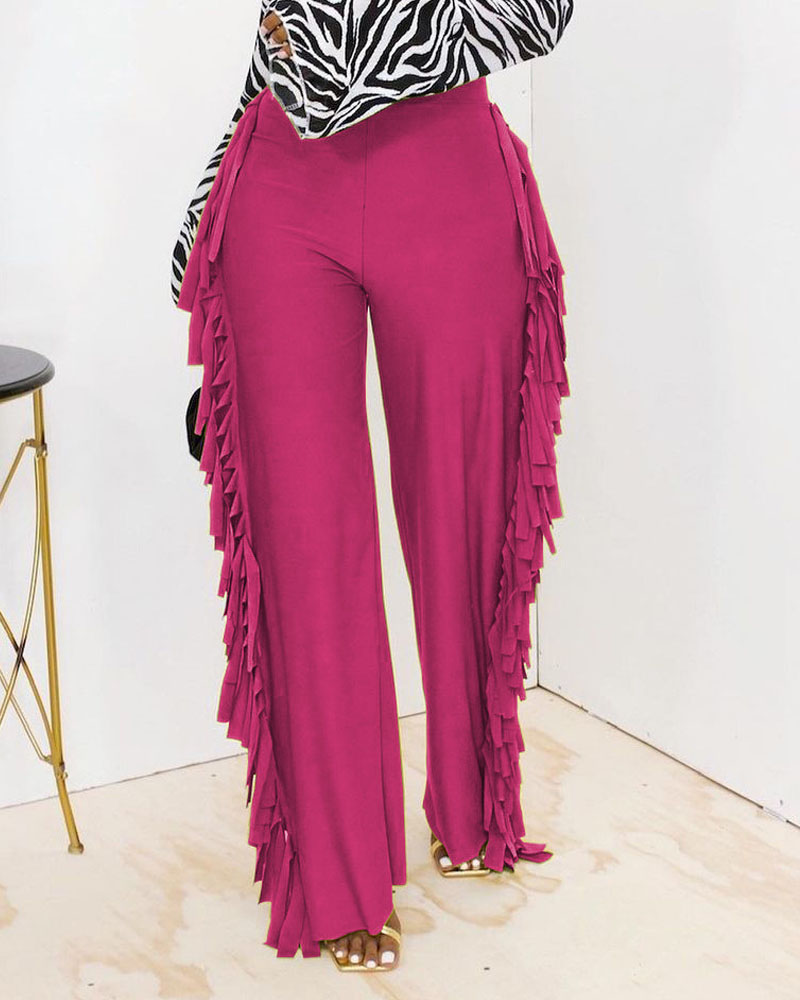 

Tassel Detail Wide Leg Pants, Hot pink