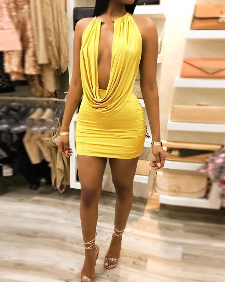 

Sexy Heap Open Back Two Pieces Dress - Yellow