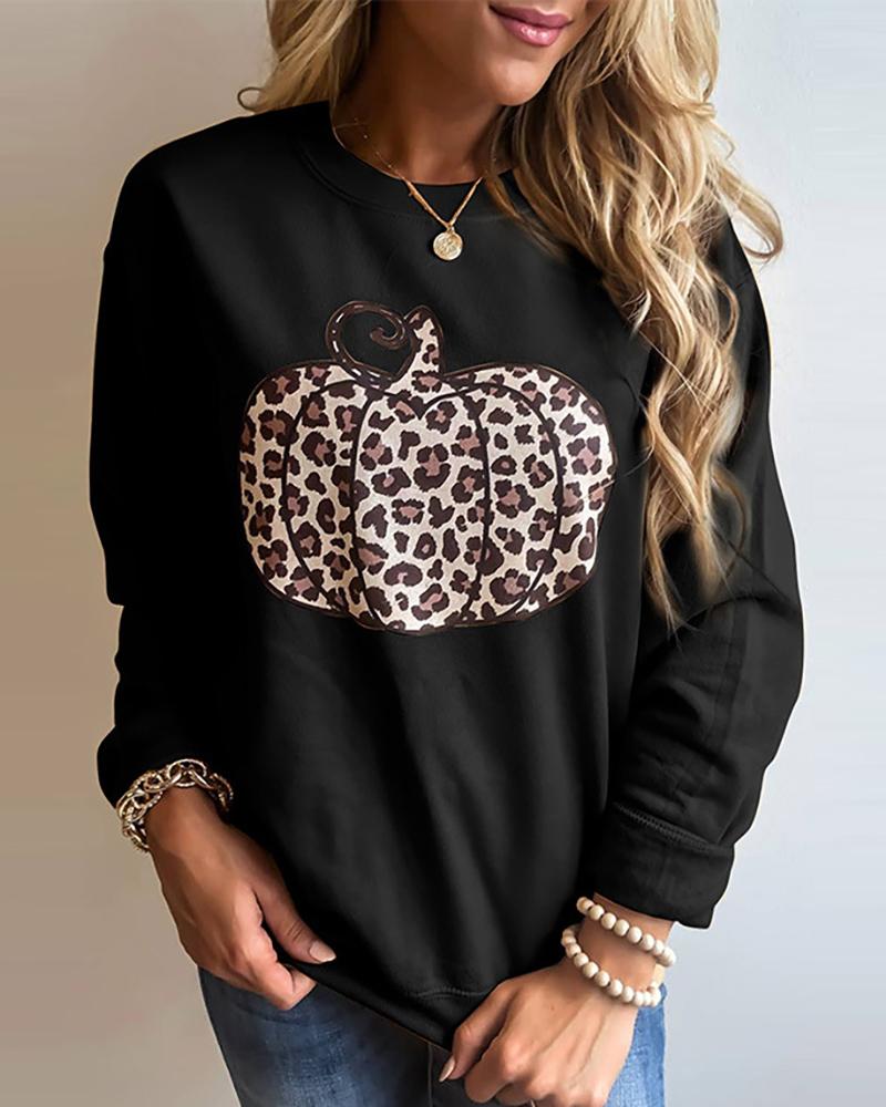 

Pumpkin Cheetah Print Casual Sweatshirt, Black