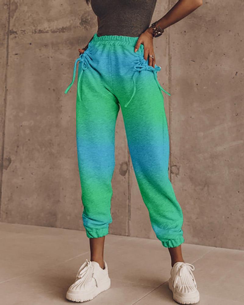 

Drawstring Ombre Colorblock Casual Pants, Green