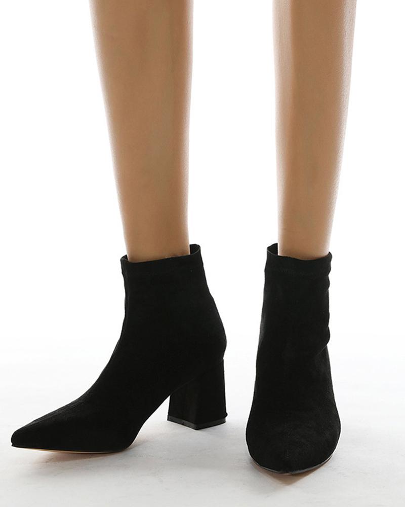 

Pointed Toe Suede High Heel Ankle Boots, Black