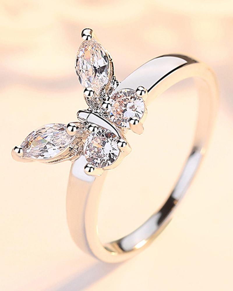 

1pc Valentine's Day Zircon Butterfly Pattern Gift Ring, Silver