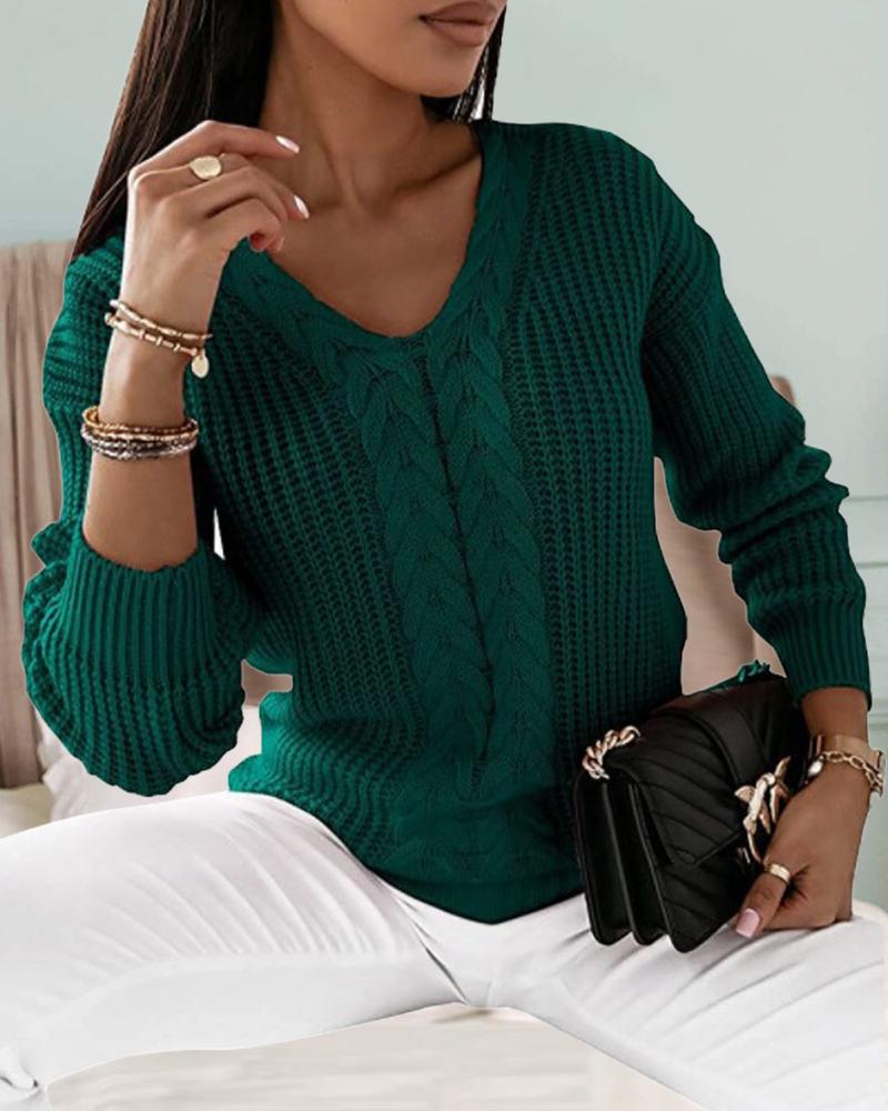 

Long Sleeve Cable Knit Sweater, Green