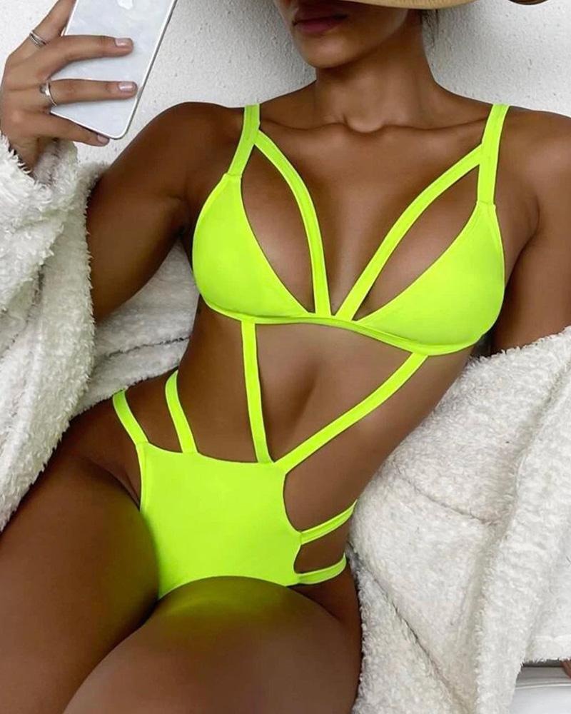 

Cutout Backless One Piece Swimsuit, Yellow