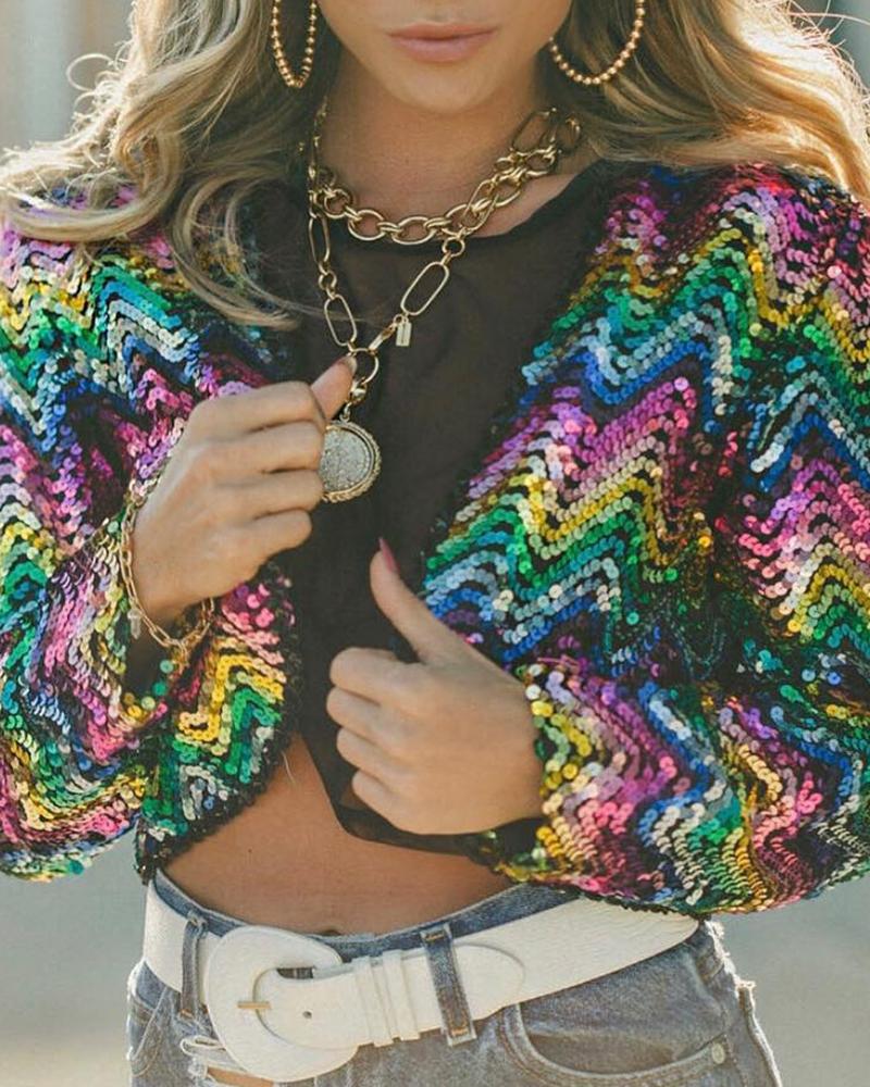 

Long Sleeve Colorful Allover Sequins Jacket, Multicolor