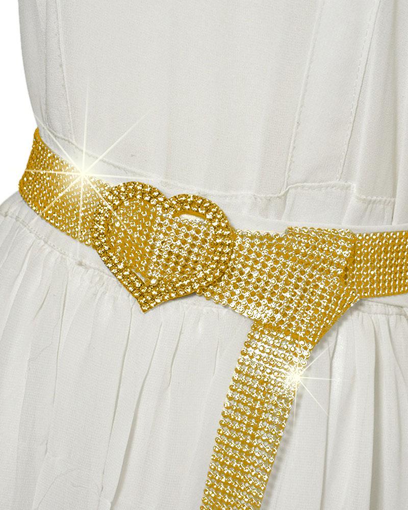 

1pc Heart Buckle Sparkling Rhinestone Decor Belt, Gold