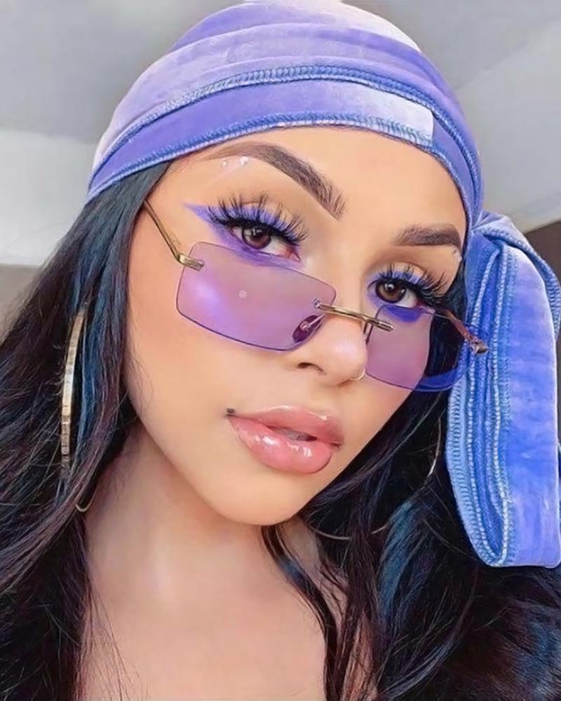 

1Pair Rectangle Lens Rimless 100% UV Protection Sunglasses, Purple