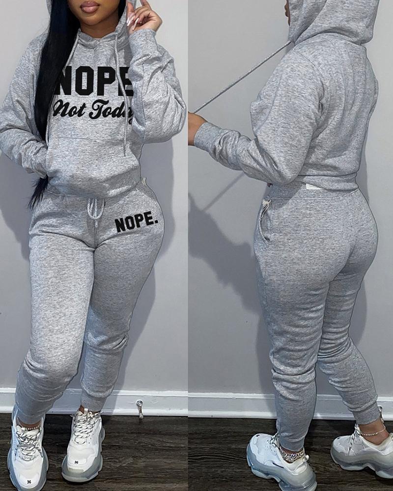 

Letter Print Pocket Design Hoodie & Pants Set, Gray