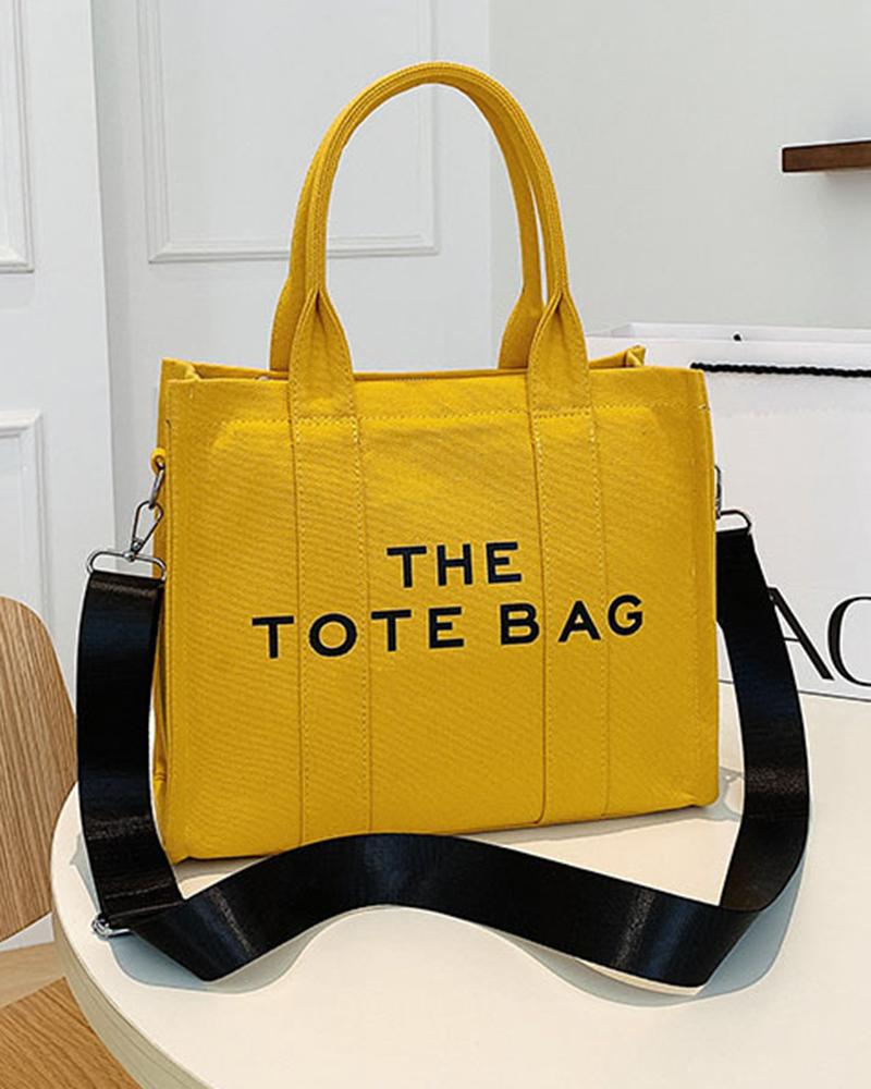 

Trendy Letter Print Crossbody Adjustable Strap Satchel Tote Bag, Yellow