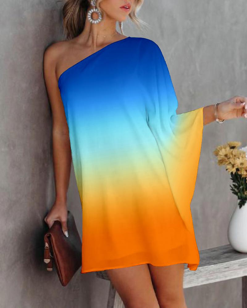 

Ombre One Shoulder Casual Dress, Multicolor