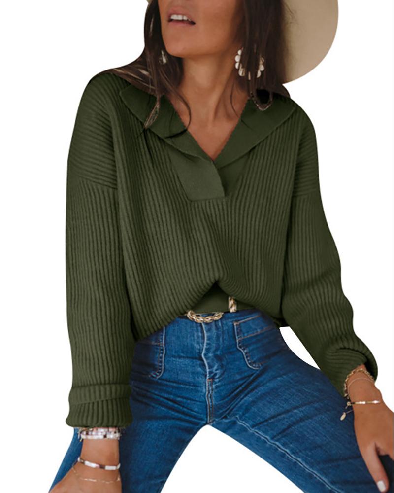 

Long Sleeve Knit Casual Sweater, Army green