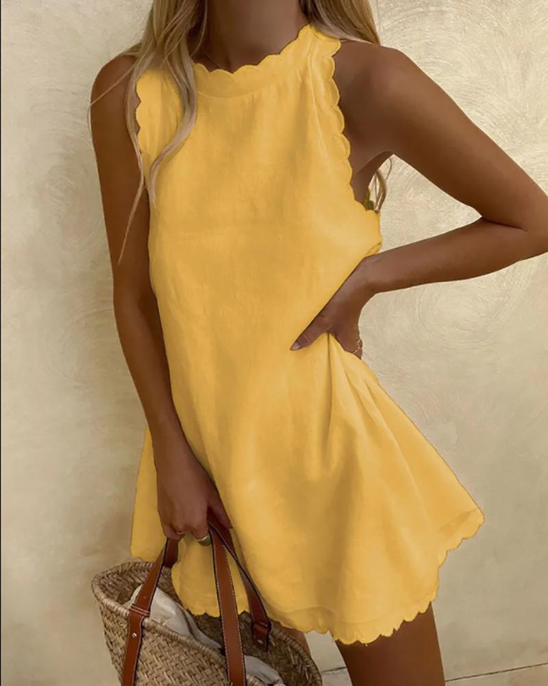 

Scallop Trim Sleeveless Casual Dress, Yellow