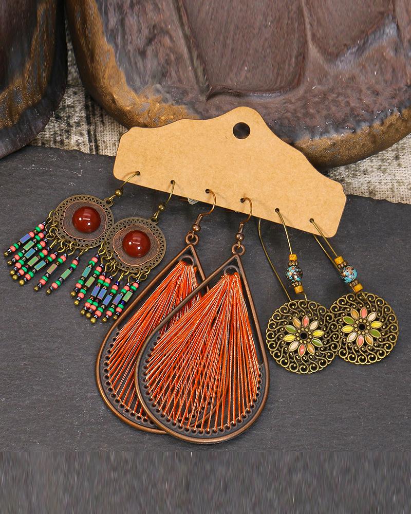 

3Pair Bohemian Vintage Drop Earrings Set, Orange
