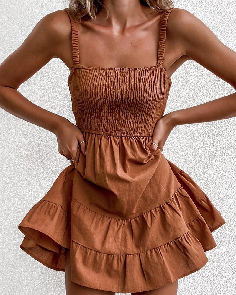 

Shirring Detail Ruched Casual Dress, Brown