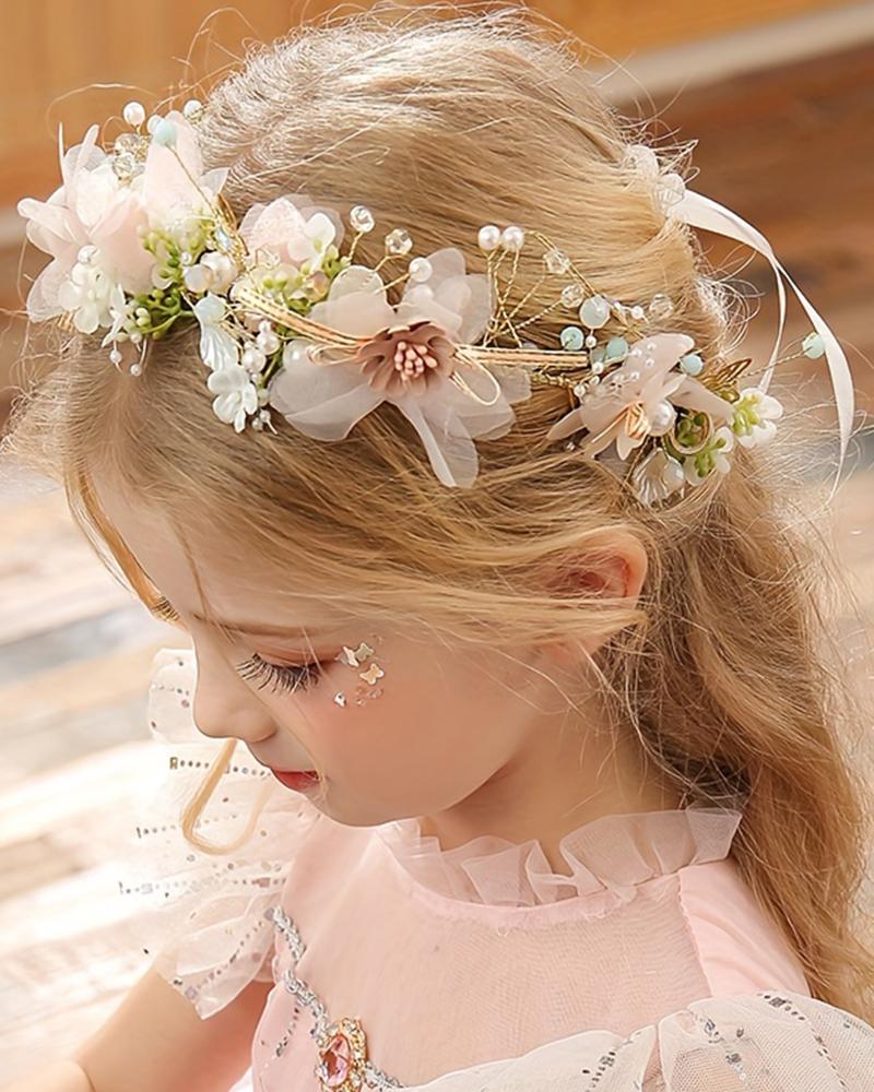 

1pcs Gorgeous Crystal Pearl Flower Leaf Crown Wedding Hairband Children's Hair Accessories, Style1