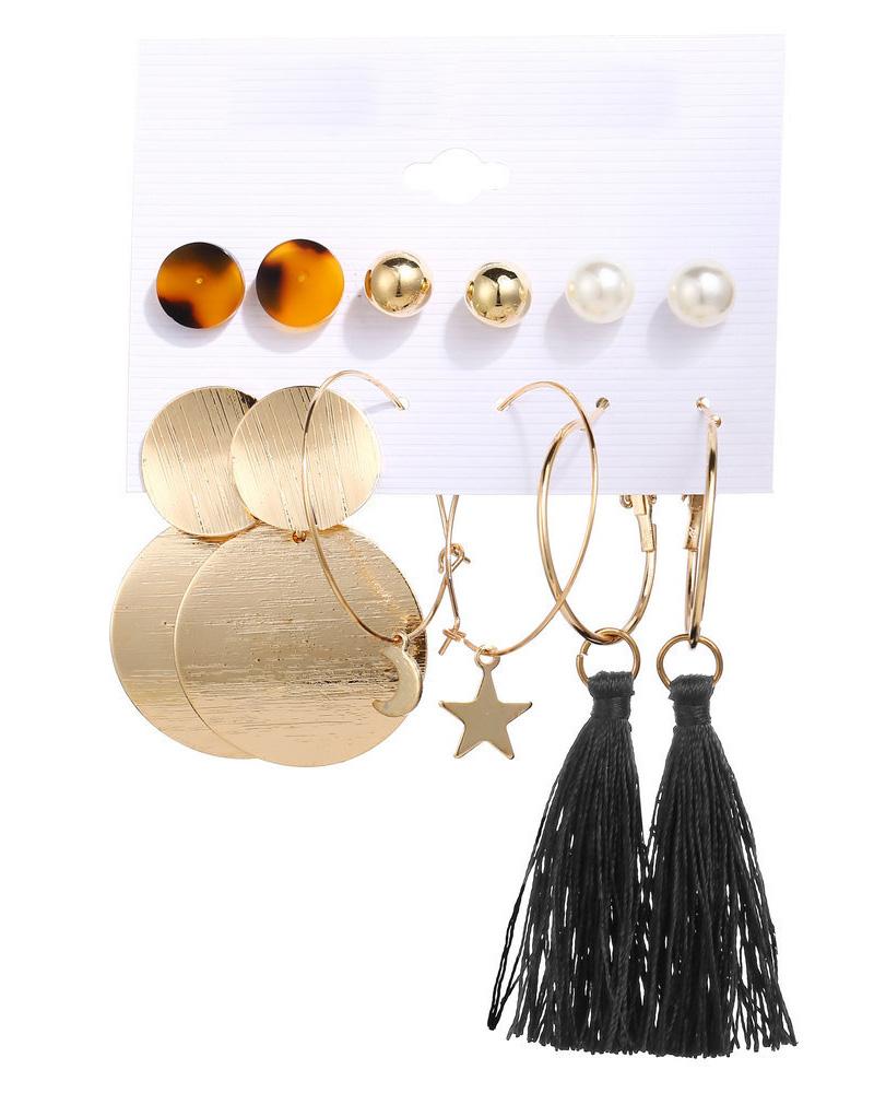 

6 Pairs Beaded Hoop Tassel Ear Cuff Earring Set, Style4