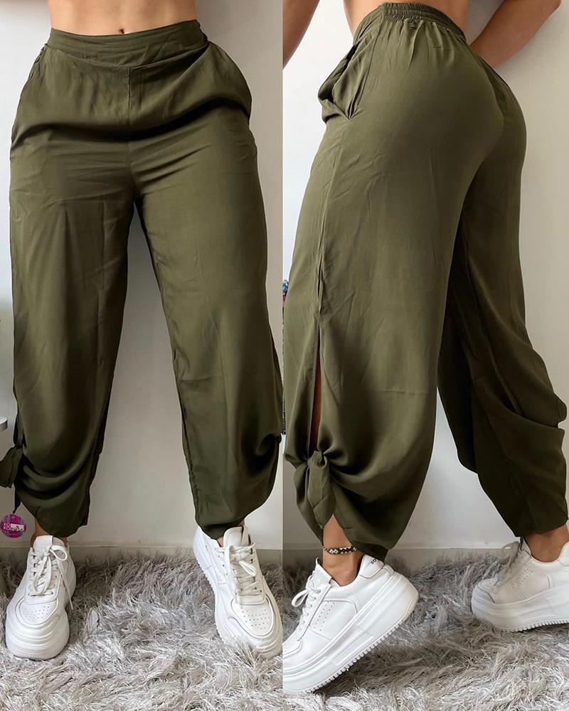 

Tied Detail Cropped Pants, Army green