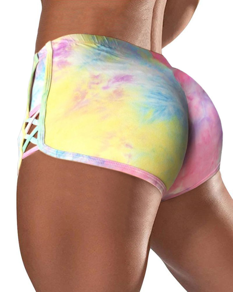 

Side Lace-Up Tie Dye Print Active Shorts, Multicolor