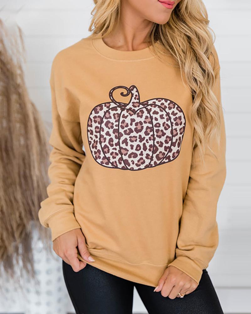 

Pumpkin Cheetah Print Casual Sweatshirt, Orange