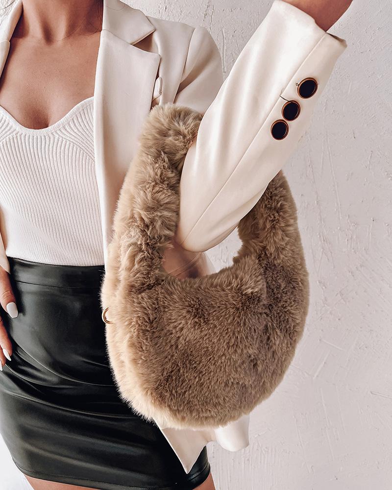 

Tied Detail Fuzzy Shoulder Bag, Khaki