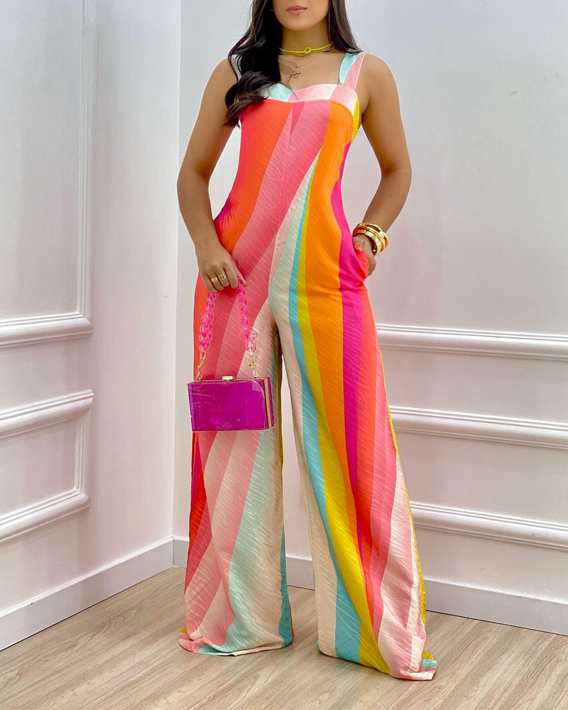 

Colorblock Thick Strap Wide Leg Jumpsuit, Multicolor