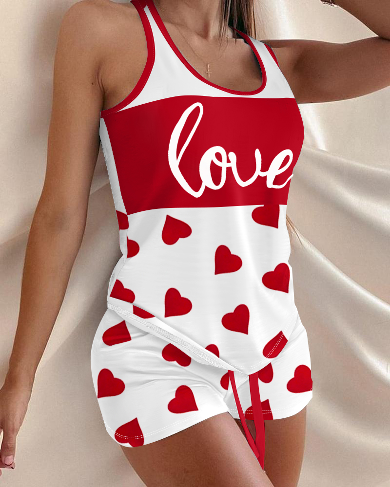 

Love Heart Drawstring Pajamas Set, Red