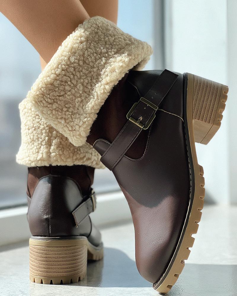 

Buckled Chunky Lined Martin Boots, Coffee