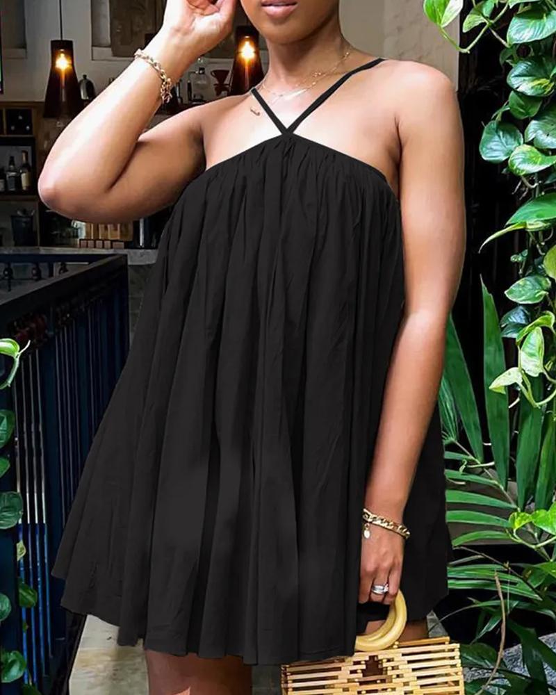 

Spaghetti Strap Ruched Swing Dress, Black