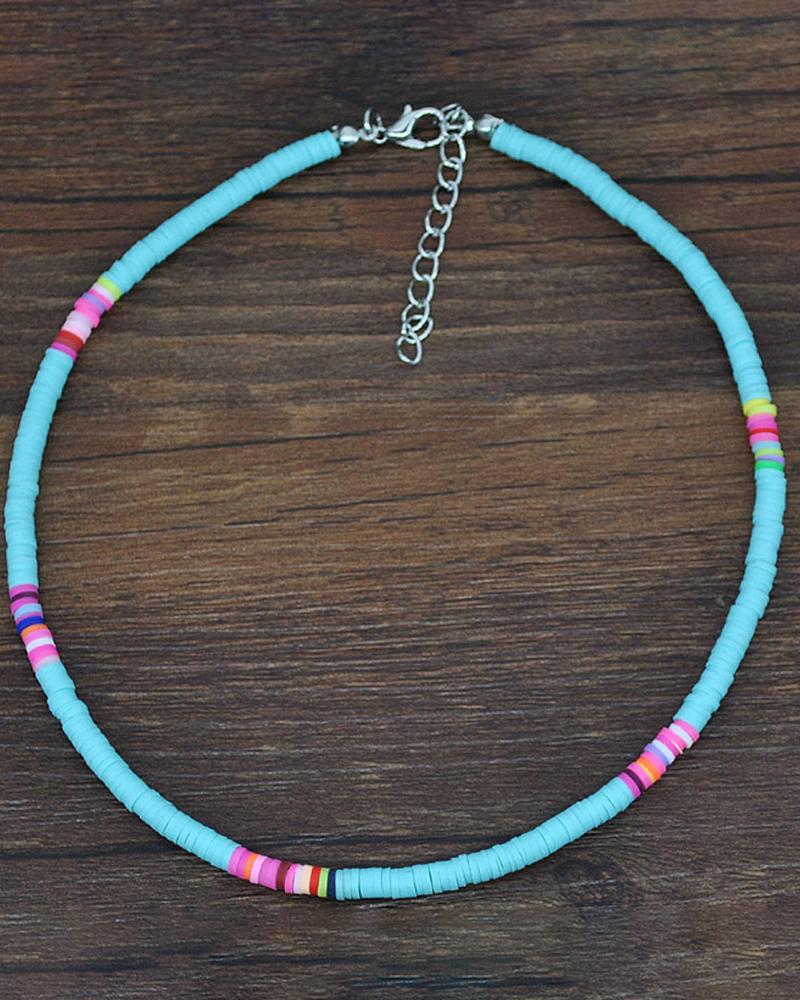 

Colorful Beaded Clay Choker Necklace, Lighted blue