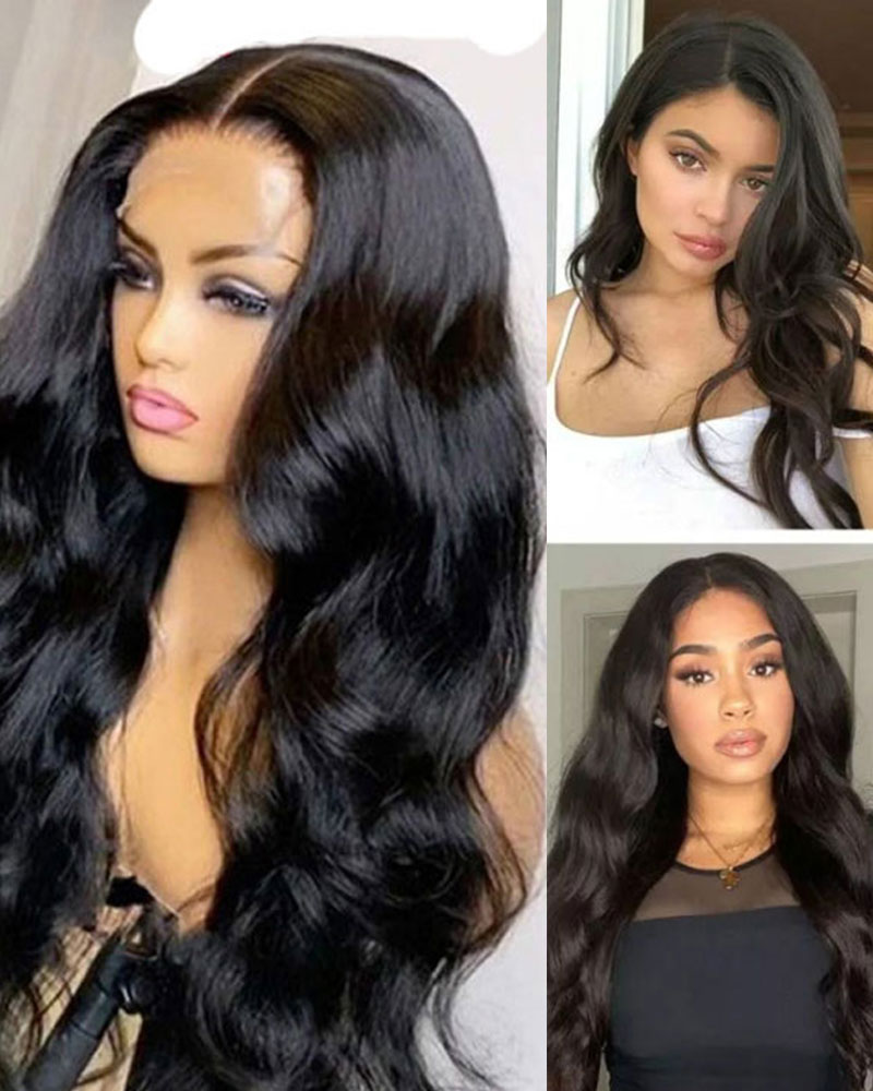 

Long Curly Hair Wig Natural Looking Middle Part Wavy Full Wig Synthetic Wigs, Black