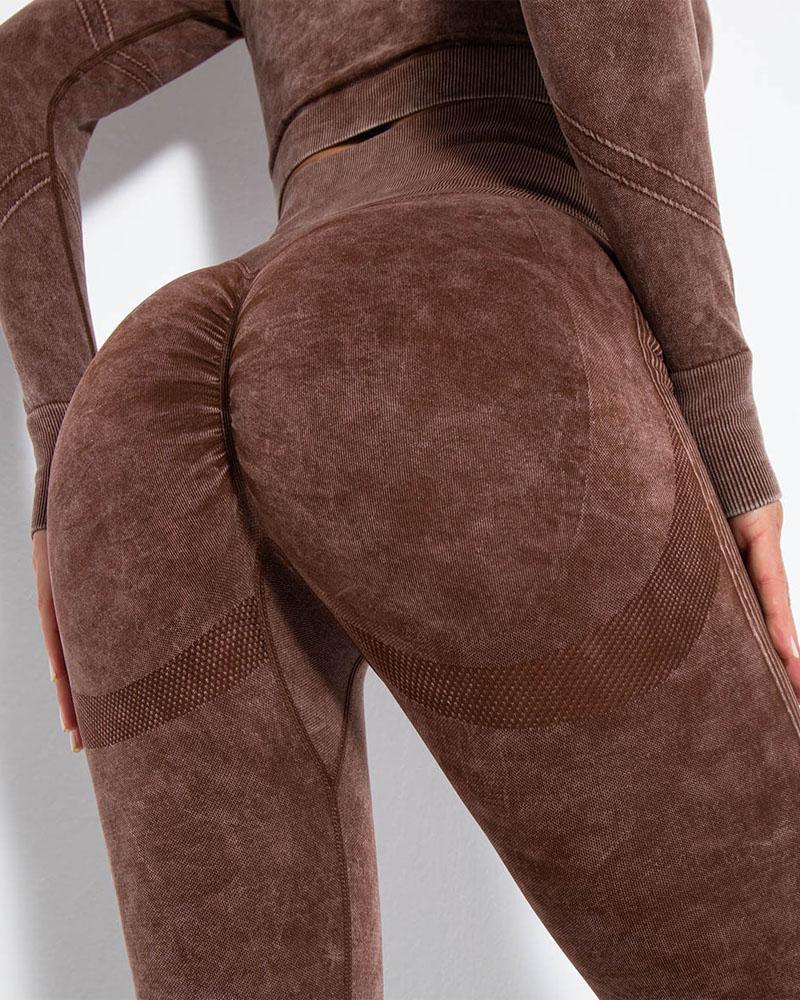 

Tie Dye Print High Waist Tummy Control Scrunch Butt Leggings, Coffee