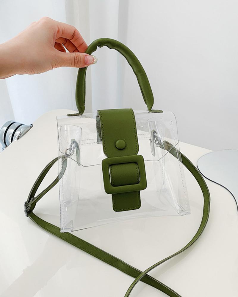 

Transparent Small Square Crossbody Bag With Handle, Green