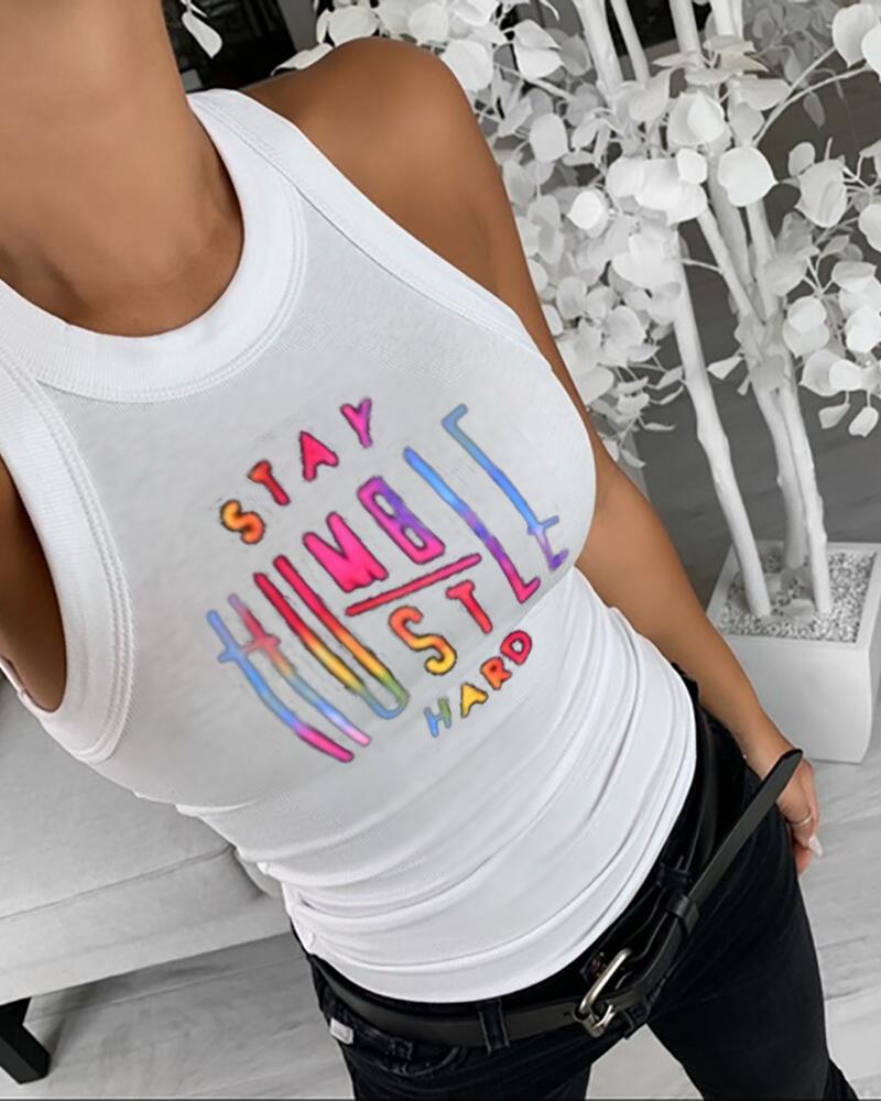 

Ombre Letter Print Tank Top, White