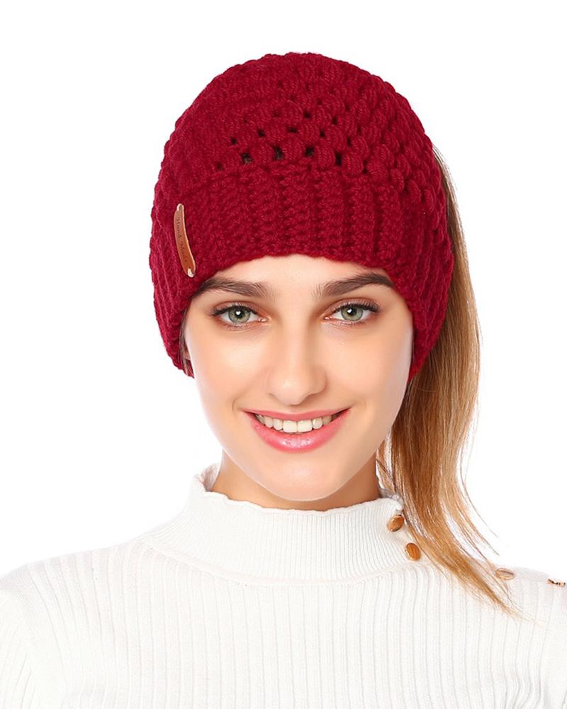 

Braided Beanie With Ponytail Hole, Red