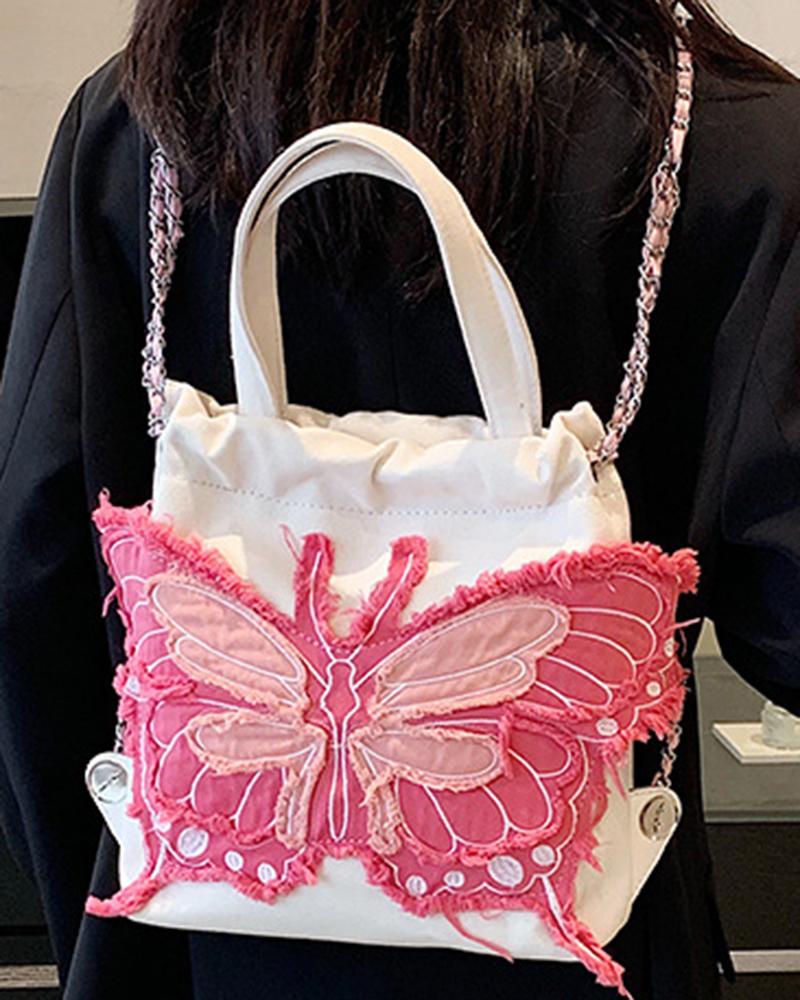 

Butterfly Pattern Storage Backpack Fashionable Shoulder Bag, White