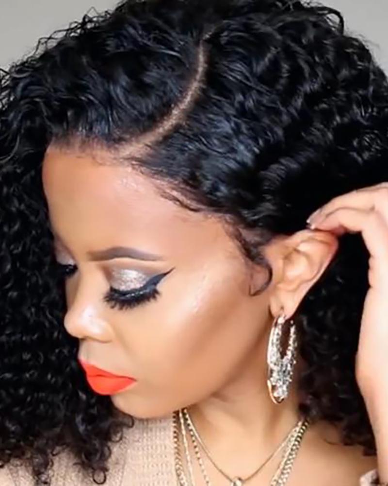 

Synthetic Short Curly Lace Front Water Wave Wigs Wet and Wavy Curly Bob Wigs, Black