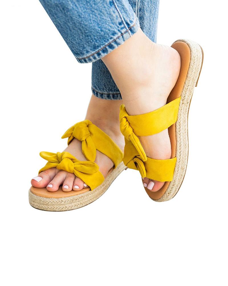 

Open-toe Bow Decorated Platform Sandals, Yellow