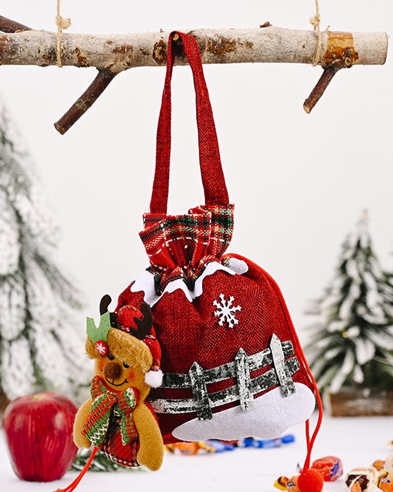 

1pc Christmas Plaid Drawstring Gift Bag Mini Candy Bag Kids Gift Treat Sack Favors Bag Christmas Holiday Party Decoration, Style3