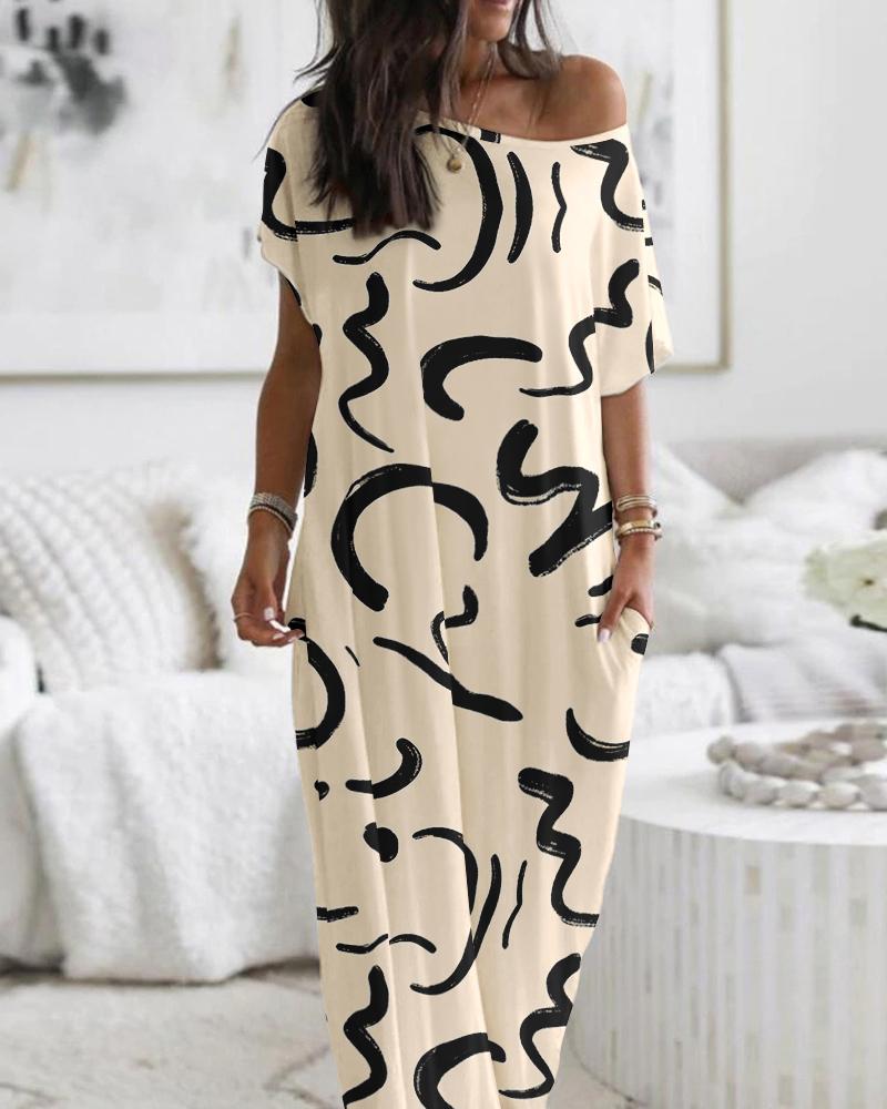

Abstract Print Pocket Detail Maxi Dress, Apricot
