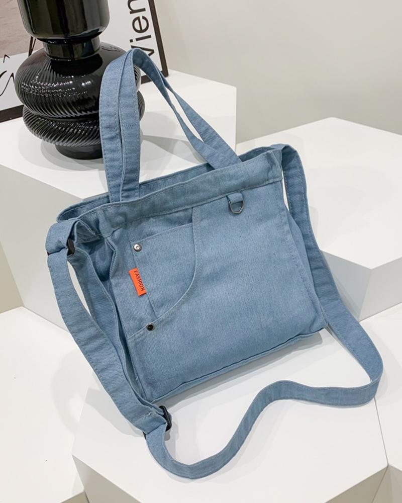 

Pocket Decor Casual Denim Tote Bag, Blue