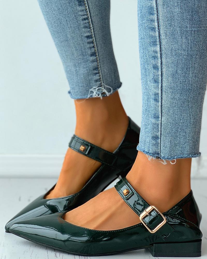 

Pointed Toe Buckled Chunky Mary Jane, Green