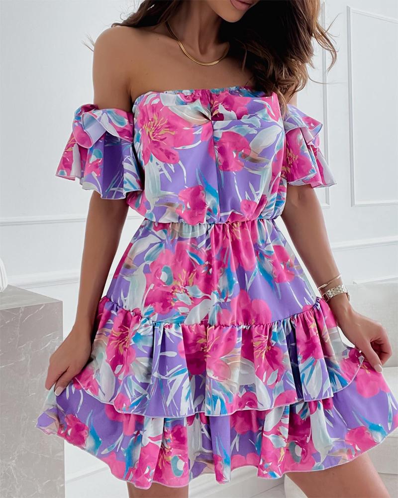 

Floral Print Layered Ruffles Casual Dress, Multicolor
