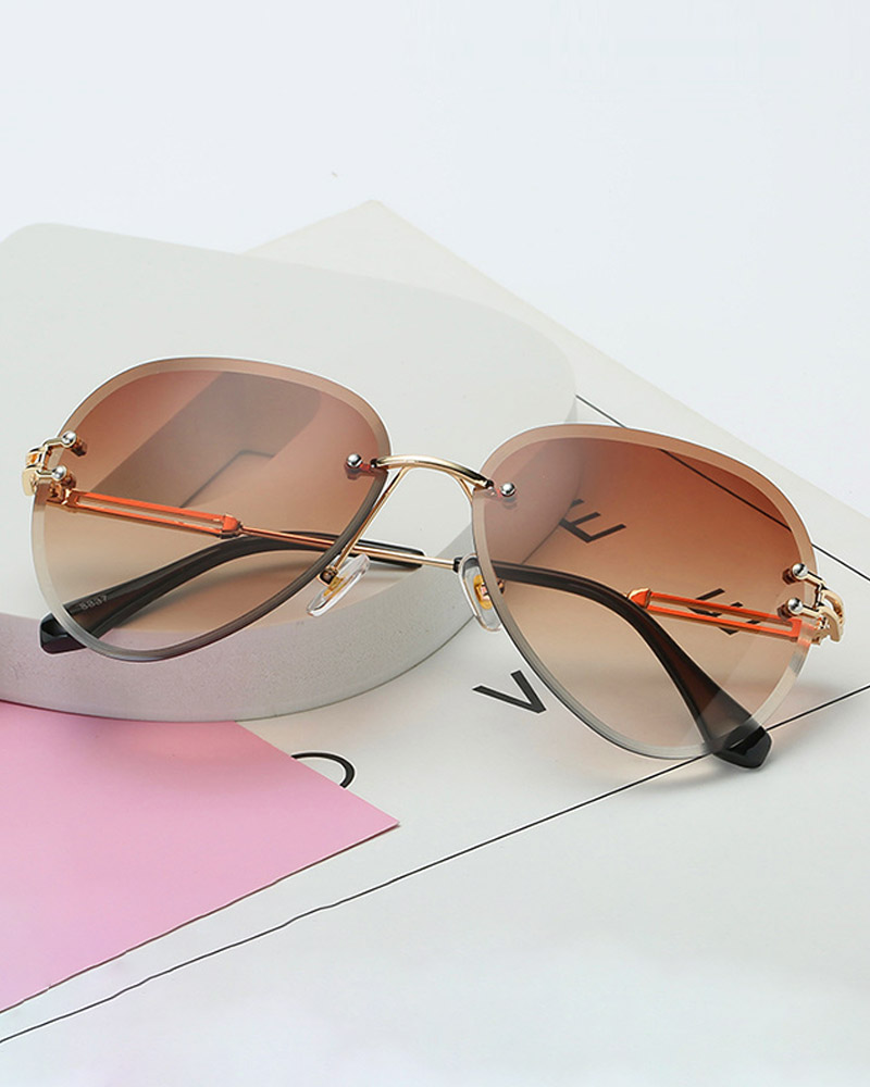 

1Pair Ombre Lens Rimless Aviator Sunglasses, Coffee