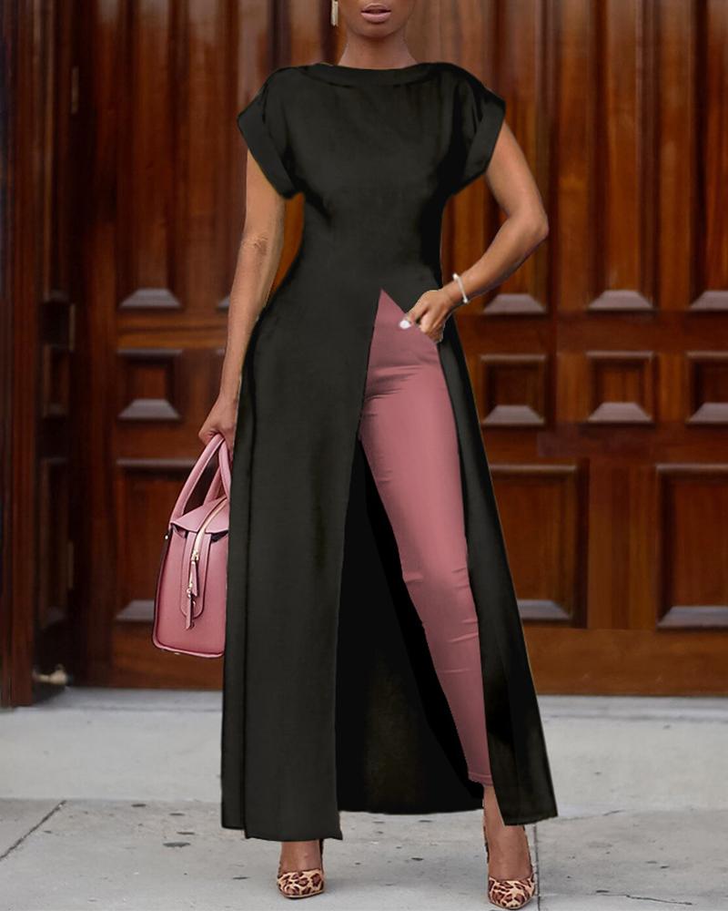 

Short Sleeve Solid Color High Split Top, Black